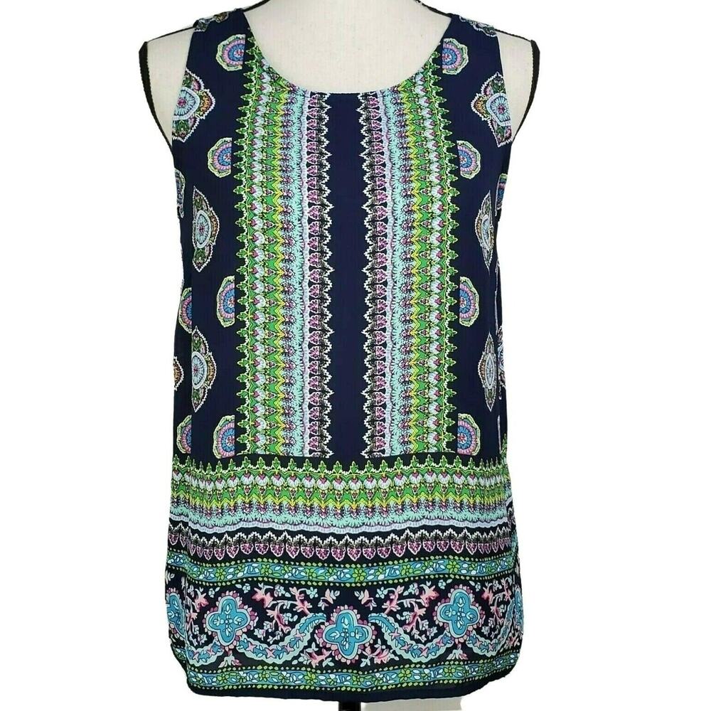 Cynthia Rowley Floral Blouse Womens Sz XS Blue‎ Green Pink Boho Career Top Shirt
